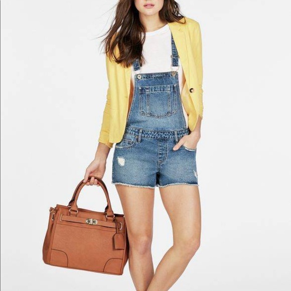 JustFab Pants - JustFab Distressed Short Denim Jean Overalls